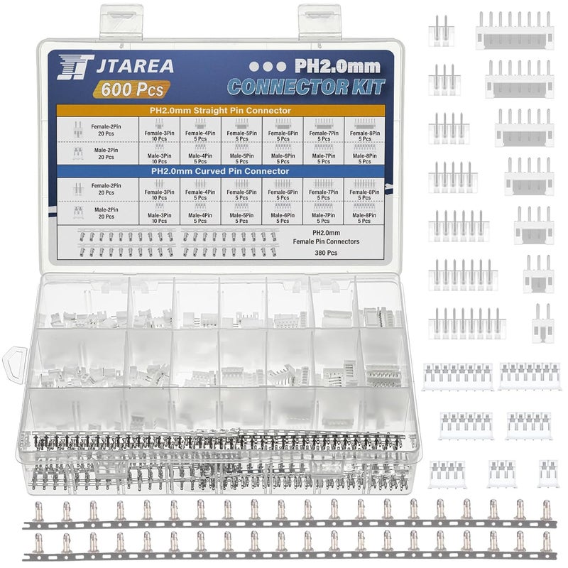 JTAREA 29Values 600PCS JST PH 2.0 MM Connector Kit 2.0MM 2 3 4 5 6 7 8 Pin Female Male Housing Jst-ph Female Pin Connectors - Image 1
